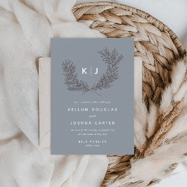 Modern Dusty Blue en White Monogram Wedding Kaart