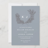 Modern Dusty Blue en White Monogram Wedding Kaart (Voorkant)
