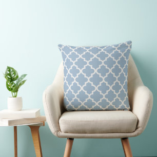 Modern Dusty Blue en White Quatrefoil Pattern Kussen