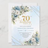 Modern dusty blue eucalyptus gold 70th birthday kaart (Voorkant)