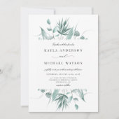 Modern Dusty Blue Eucalyptus Greenery Wedding Kaart (Voorkant)