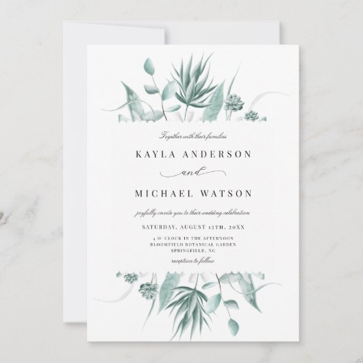 Modern Dusty Blue Eucalyptus Greenery Wedding Kaart (Voorkant)