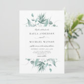 Modern Dusty Blue Eucalyptus Greenery Wedding Kaart (Staand voorkant)