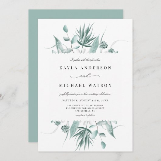 Modern Dusty Blue Eucalyptus Greenery Wedding Kaart (Voorkant / Achterkant)