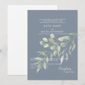 Modern Dusty Blue Eucalyptus Weddenschap Kaart (Voorkant / Achterkant)