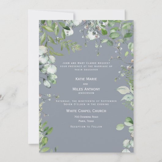 Modern Dusty Blue Eucalyptus Wedding Kaart (Voorkant)