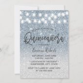 Modern Dusty Blue Faux Glitter Quinceanera 15 Kaart (Voorkant)