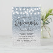 Modern Dusty Blue Faux Glitter Quinceanera 15 Kaart (Staand voorkant)