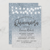 Modern Dusty Blue Faux Glitter Quinceanera 15 Kaart (Voorkant / Achterkant)