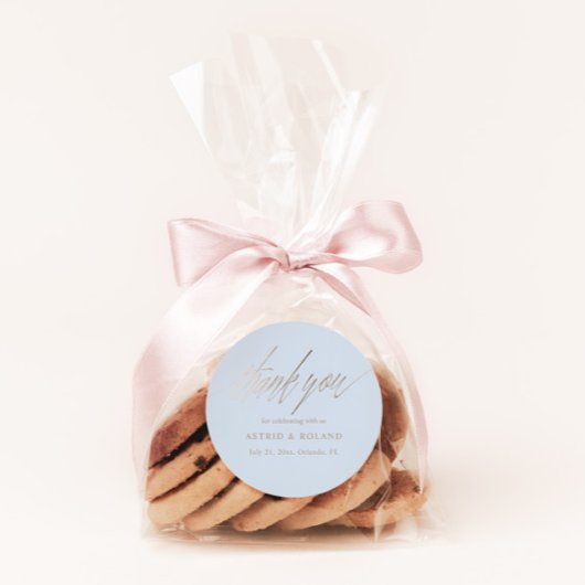 Modern Dusty Blue & Faux Gold Wedding Favoriet Ronde Sticker