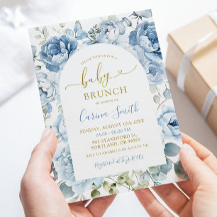 Modern Dusty Blue Floral Arch Baby shower Brunch Kaart
