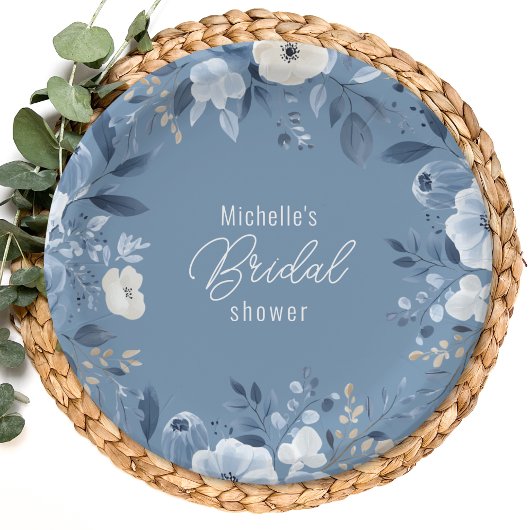 Modern Dusty Blue Floral Boho Vrijgezellenfeest Papieren Bordje