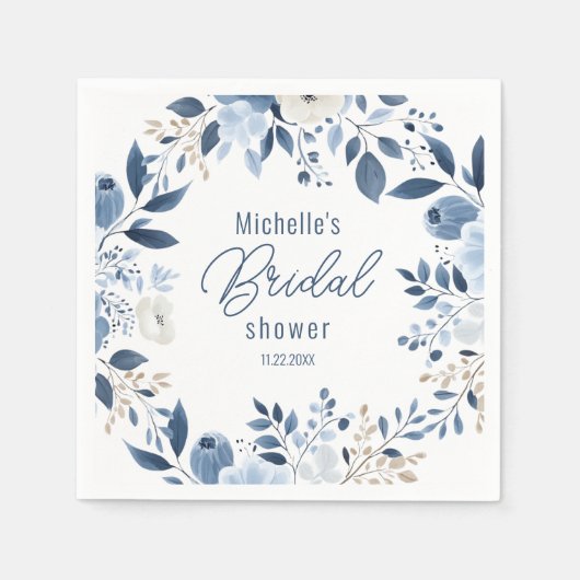 Modern Dusty Blue Floral Boho Vrijgezellenfeest Servet (Voorkant)