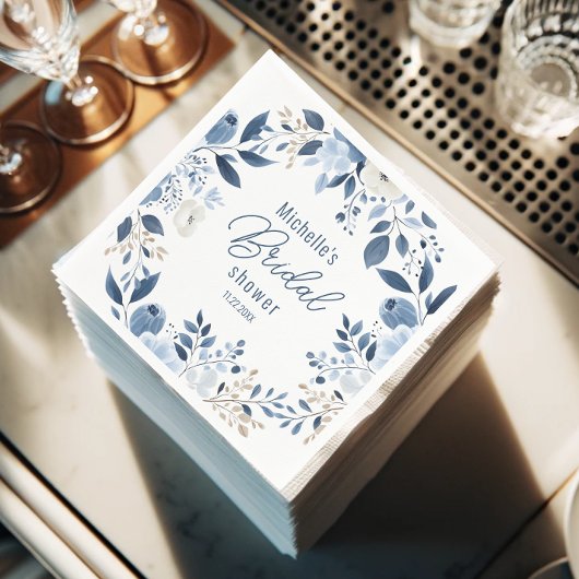 Modern Dusty Blue Floral Boho Vrijgezellenfeest Servet