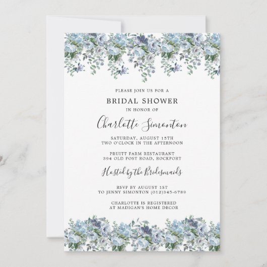 Modern Dusty Blue Floral Botanical Vrijgezellenfee Kaart (Voorkant)