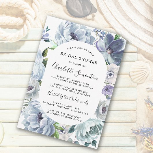 Modern Dusty Blue Floral Botanical Vrijgezellenfee Kaart