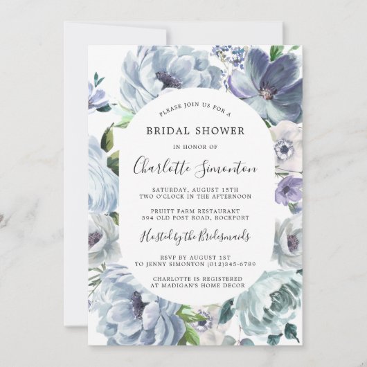 Modern Dusty Blue Floral Botanical Vrijgezellenfee Kaart (Voorkant)