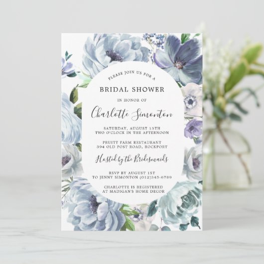 Modern Dusty Blue Floral Botanical Vrijgezellenfee Kaart (Staand voorkant)