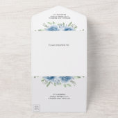 Modern Dusty Blue Floral Bouquet Greenery Wedding All In One Uitnodiging (Buitenkant)