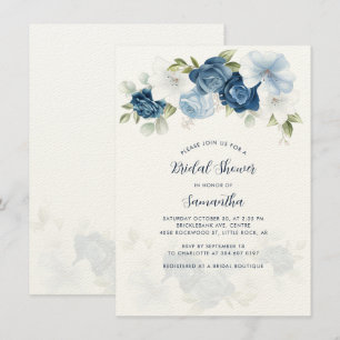 Modern Dusty Blue Floral Bridal Shower Notitiekaartje