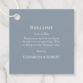 Modern Dusty Blue Floral Bruiloft Welkomstgeschenk Bedankjes Labels (Voorkant)