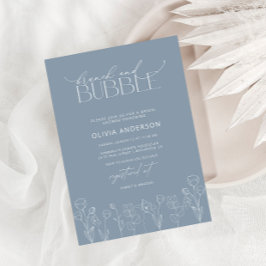 Modern Dusty Blue Floral Brunch & Bubble Shower Kaart