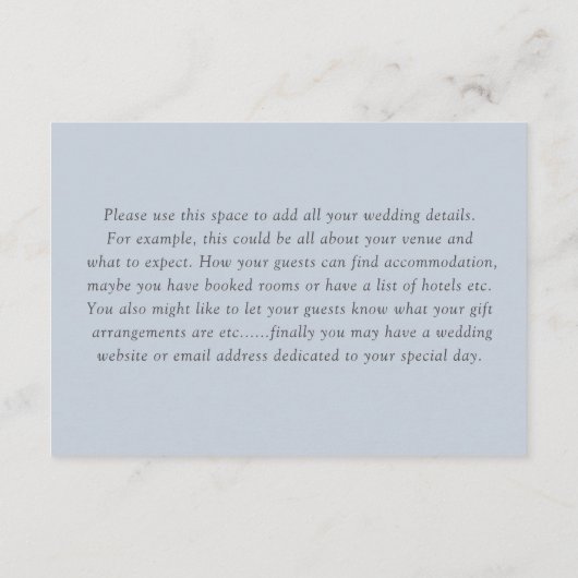 Modern Dusty Blue Floral Details Wedding  Informatiekaartje (Achterkant)