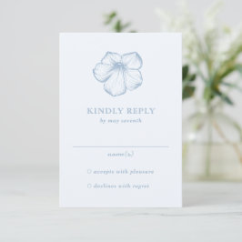 Modern Dusty Blue Floral Elegant Wedding RSVP Kaartje