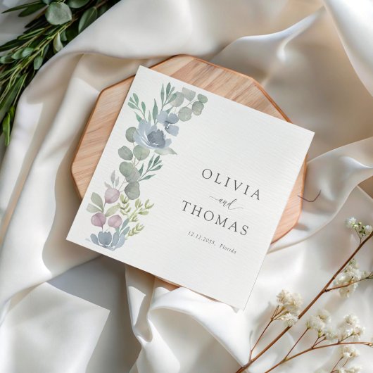 Modern Dusty Blue Floral Floral Wedding Servet