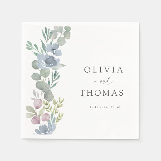 Modern Dusty Blue Floral Floral Wedding Servet (Voorkant)