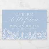 Modern Dusty Blue Floral Future Mrs Vrijgezellenfe Sparkling Wijnetiket (Enkel label)