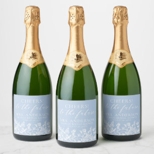 Modern Dusty Blue Floral Future Mrs Vrijgezellenfe Sparkling Wijnetiket