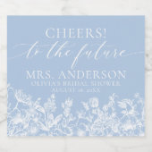 Modern Dusty Blue Floral Future Mrs Vrijgezellenfe Sparkling Wijnetiket (Enkel label)