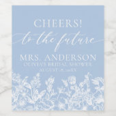 Modern Dusty Blue Floral Future Mrs Vrijgezellenfe Wijn Etiket (Enkel label)
