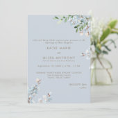 Modern Dusty Blue Floral Greenery Wedding  Kaart (Staand voorkant)