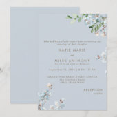 Modern Dusty Blue Floral Greenery Wedding  Kaart (Voorkant / Achterkant)