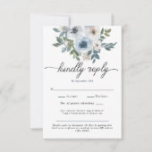 Modern Dusty Blue Floral QR Code Wedding RSVP Kaar Kaartje (Voorkant)