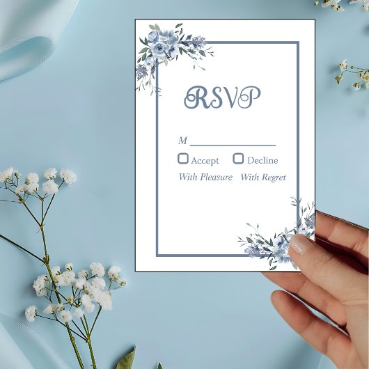 Modern Dusty Blue Floral RSVP-kaart Kaart