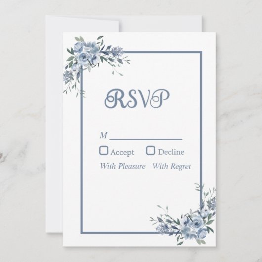Modern Dusty Blue Floral RSVP-kaart Kaart (Voorkant)