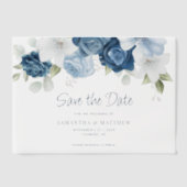 Modern Dusty Blue Floral Save the Date Vellum Uitnodigingen (Voorkant)