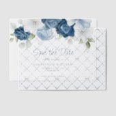 Modern Dusty Blue Floral Save the Date Vellum Uitnodigingen (Offset (Uitnodiging))