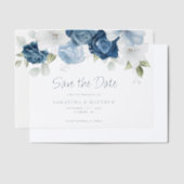 Modern Dusty Blue Floral Save the Date Vellum Uitnodigingen (Offset)