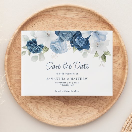 Modern Dusty Blue Floral Save the Date Vellum Uitnodigingen