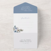 Modern Dusty Blue Floral Waterverf Rustic Wedding All In One Uitnodiging (Buitenkant)