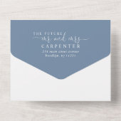 Modern Dusty Blue Floral Waterverf Rustic Wedding All In One Uitnodiging (Achterkant)