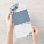 Modern Dusty Blue Floral Waterverf Rustic Wedding All In One Uitnodiging<br><div class="desc">Elegant Dusty Blue Floral Waterverf Rustic Boho Chic Wedding Uitnodiging</div>