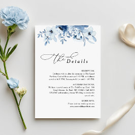 Modern Dusty Blue Floral Wedding Details Informatiekaartje