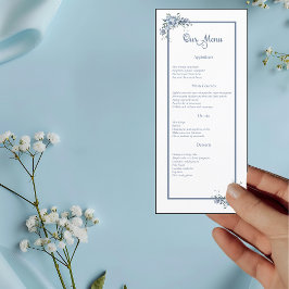 Modern Dusty Blue Floral Wedding Dinner Menu