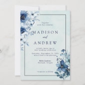 Modern Dusty Blue Floral Wedding Kaart (Voorkant)