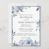 Modern Dusty Blue Floral Wedding Kaart (Voorkant)